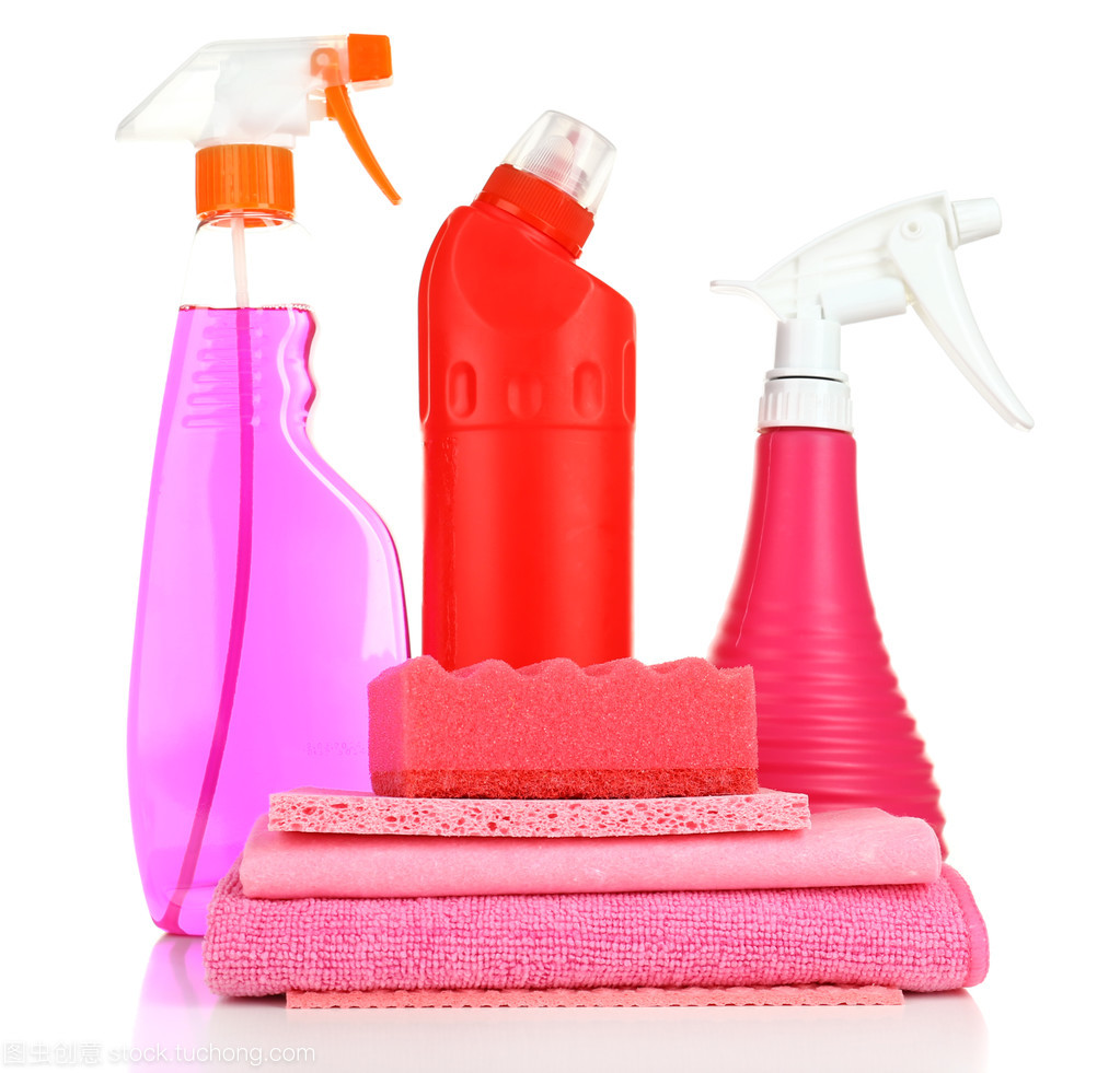 孤立在白色的清洁 保洁产品背后的情感与意义